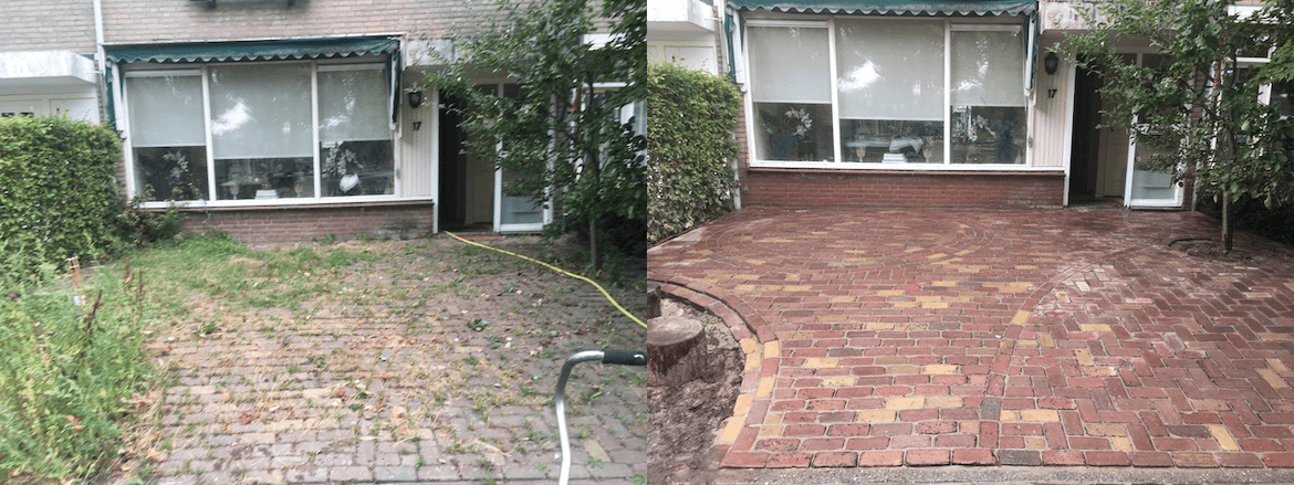 Onkruidvrij gemaakte bestrating tuin
